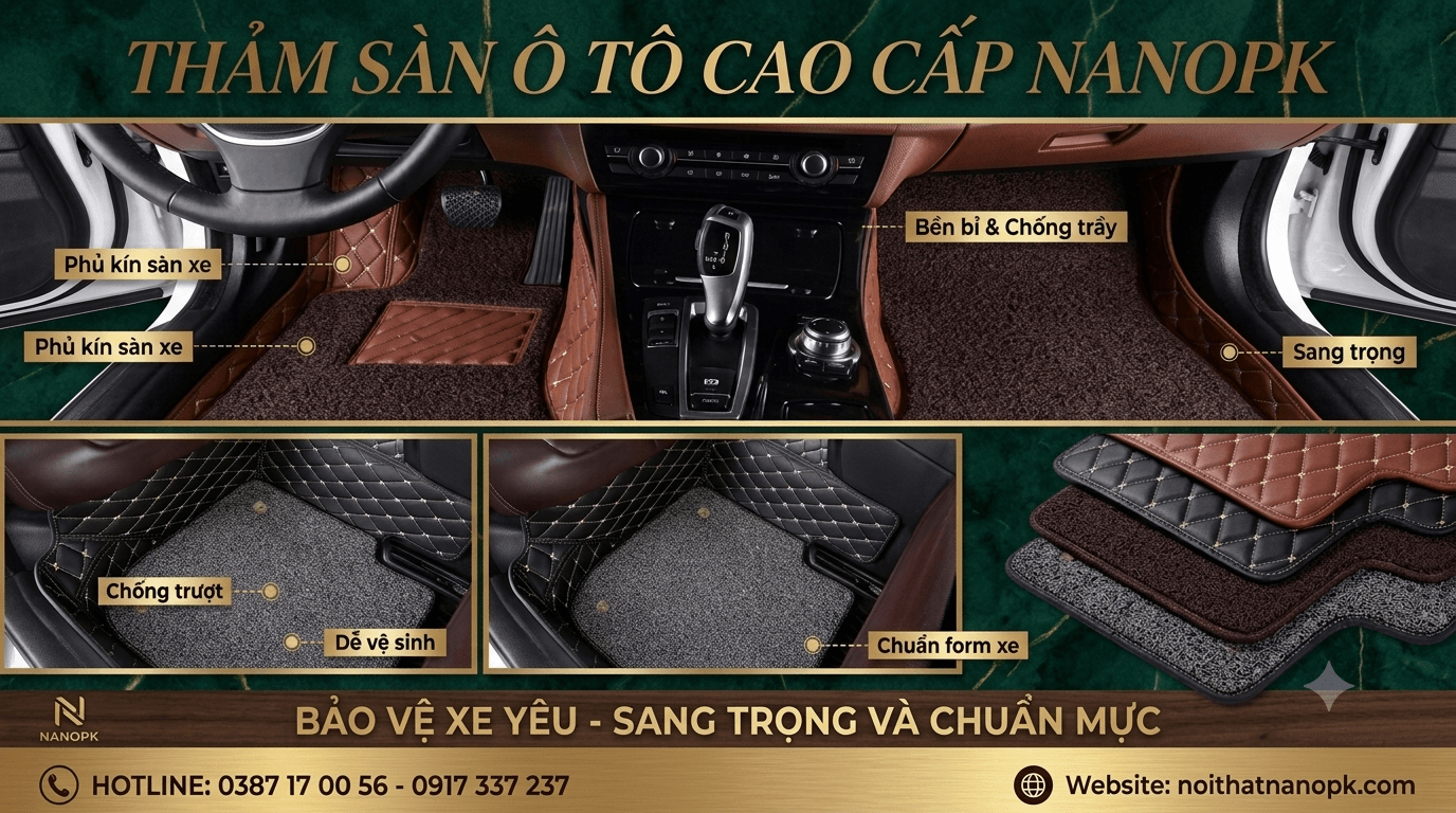 Thảm lót sàn ô tô Cao Cấp NANOPK - Chống Thấm, Không Mùi, Vừa Vặn Mọi Dòng Xe tham lot san o to cao cap nanopk 5D 1